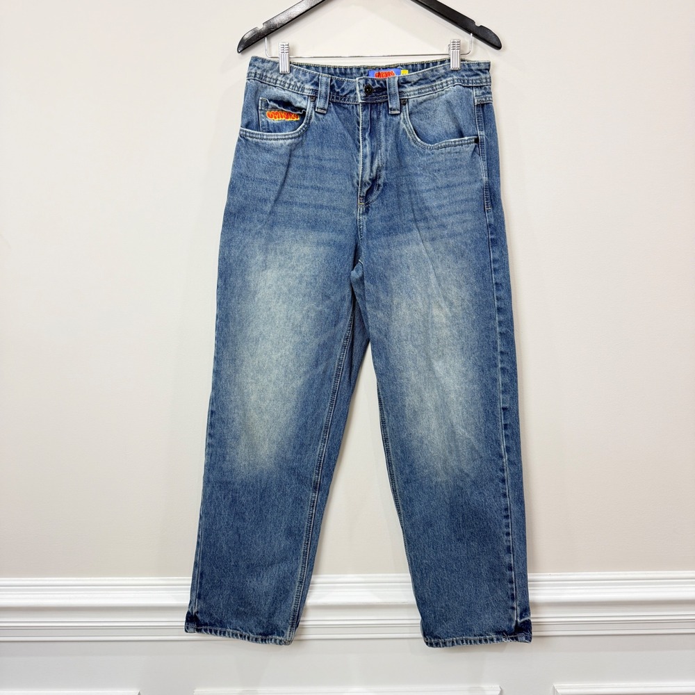 Empyre Women 30X27 Jeans Medium Wash Straight Leg Embroidered Logo Skater Street